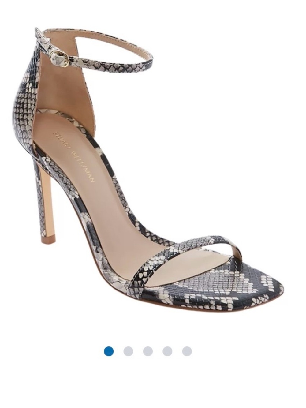 Stuart Weitzman Snake-Print Ankle Strap Stiletto Sandal in Black and GrayNEW WOT